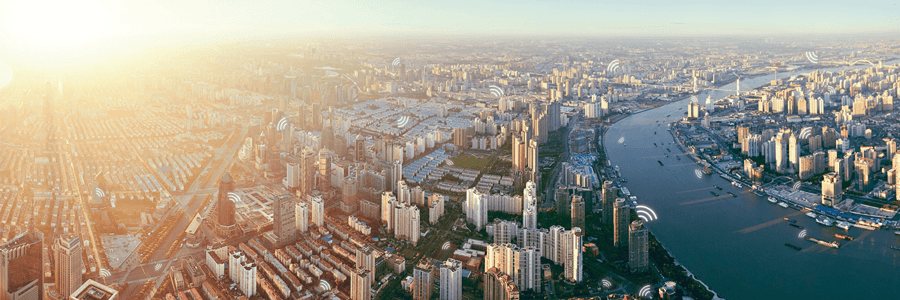 Internet of things machine to machine city skyline